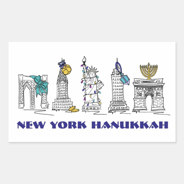 New York City NYC Happy Hanukkah Chanukah Holiday Rectangular Sticker (Front)