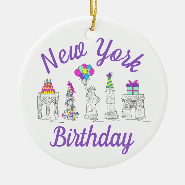 New York City NYC Landmarks Birthday Party Ceramic Ornament (Front)