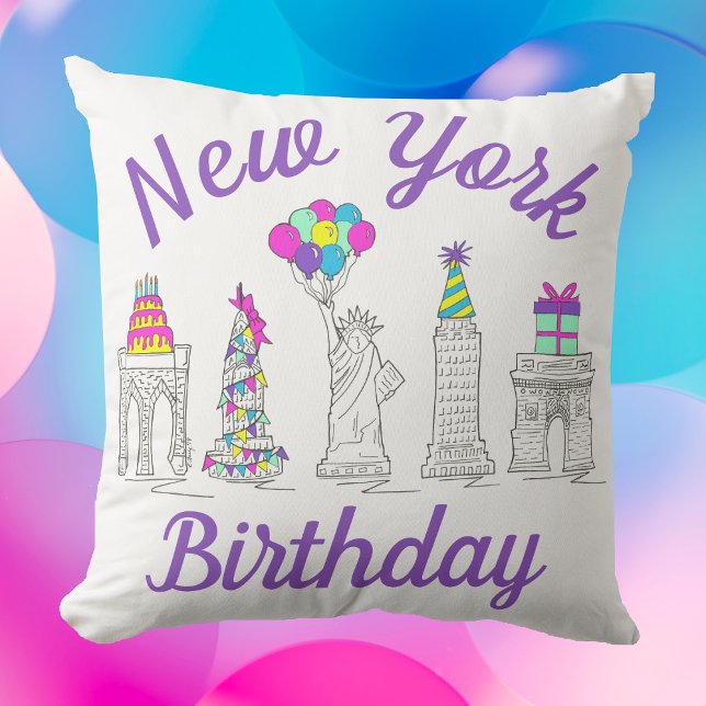 New York City NYC Landmarks Birthday Party Cushion (New York Birthday Pillow)