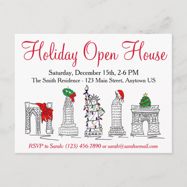 New York City NYC Landmarks Christmas Holiday Invitation Postcard (Front)