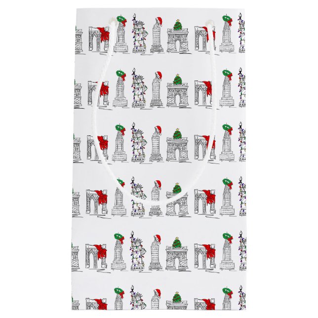 New York City NYC Landmarks Christmas Xmas Giftbag Small Gift Bag (Front)