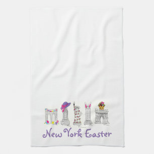 New York City NYC Landmarks Easter Parade Tea Towel