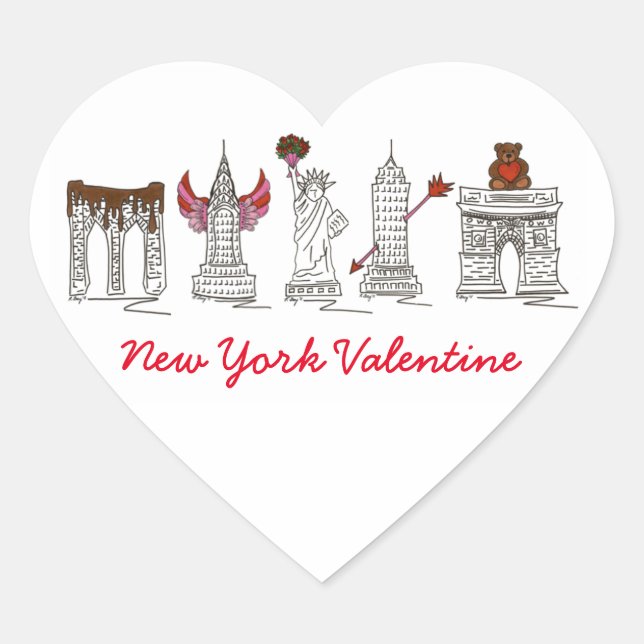 New York City NYC Landmarks Heart Valentine Love Heart Sticker (Front)