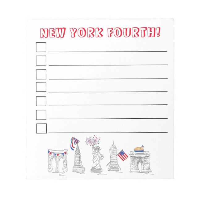 New York City NYC Patriotic July 4th To Do List Notepad (Front)