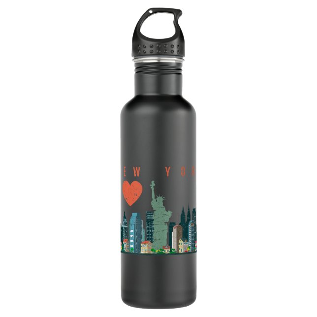 New York City NYC Skyline Heart Distressed Style  710 Ml Water Bottle (Front)