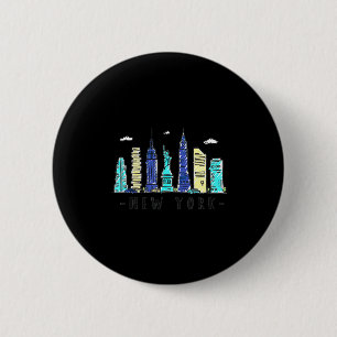 New York City Nyc Skyline Ny Watercolor Souvenir G 6 Cm Round Badge