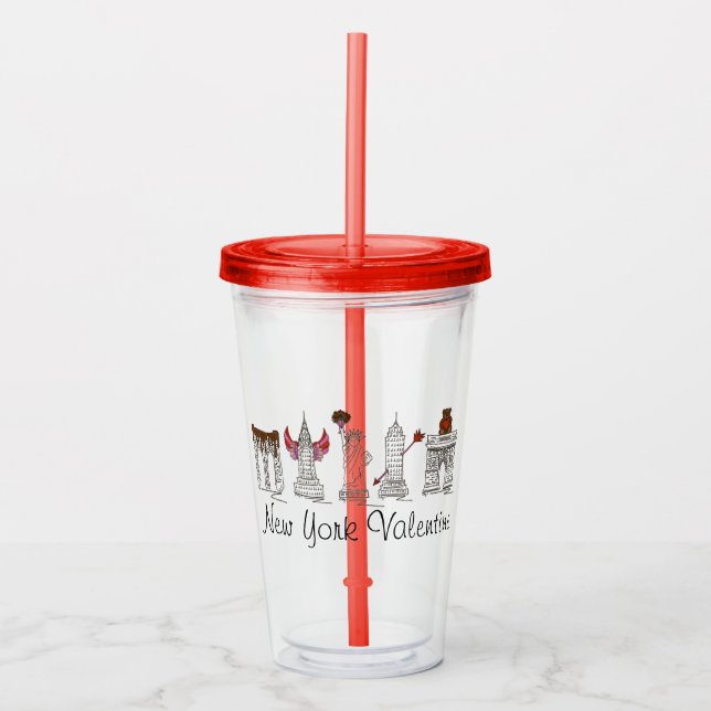 New York City NYC Valentine Holiday Landmarks Acrylic Tumbler (Front)