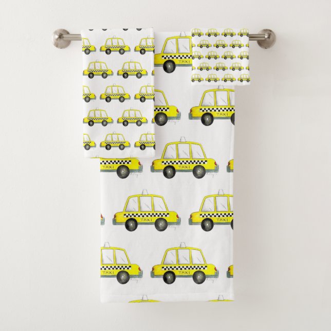 New York City NYC Yellow Chequered Taxi Cab Car Bath Towel Set (Insitu)