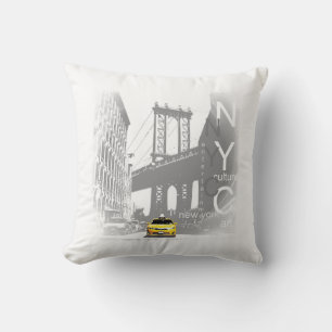 New York City Nyc Yellow Taxi Brooklyn Bridge Cushion