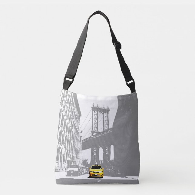 New York City Nyc Yellow Taxi Brooklyn Bridge Grey Crossbody Bag (Front)