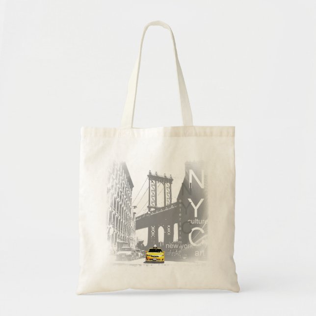 New York City Nyc Yellow Taxi Brooklyn Bridge Tote Bag (Front)