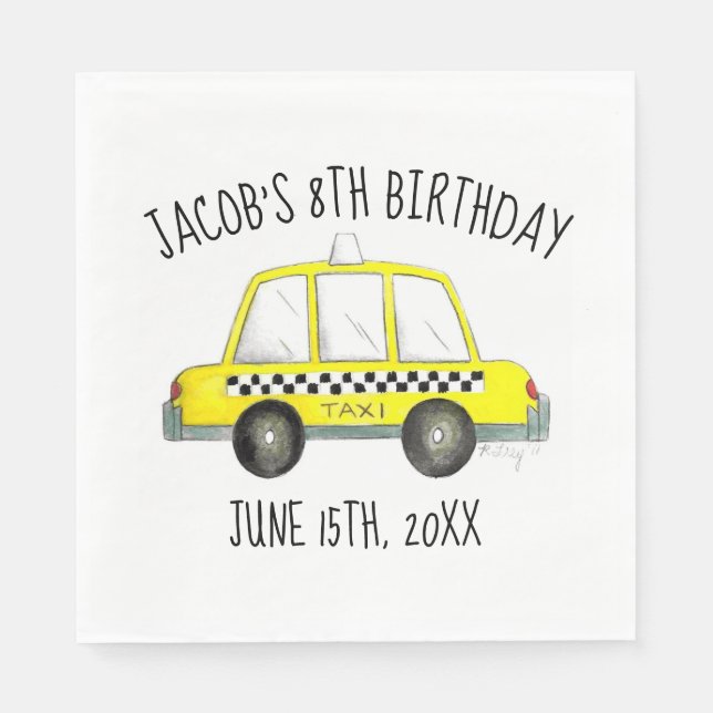 New York City NYC Yellow Taxi Cab Birthday Party Napkin (Front)