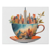 New York City on a Teacup on Canvas Wall Art