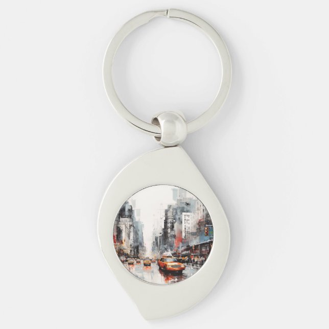 New York City, painted landscape. Key Ring (Front)