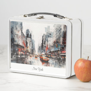 New York City, painted landscape Metal Lunch Box