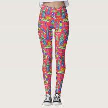 New York City Pattern Red Leggings