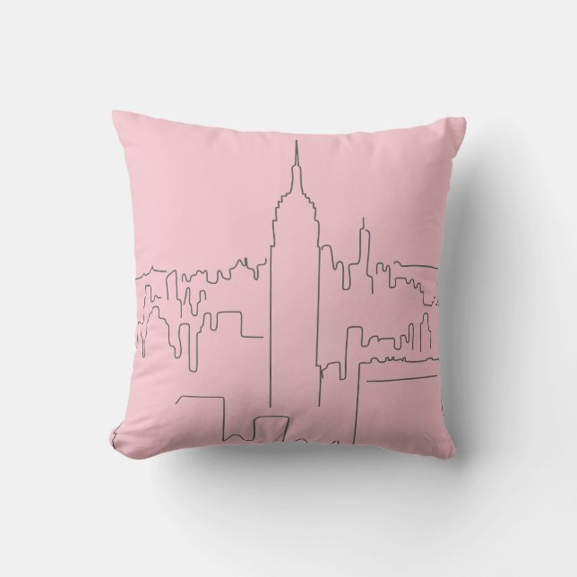 New York City Pink Minimal Line Cushion (Front)