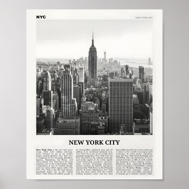 New York City Print Black and White Skyline (Front)