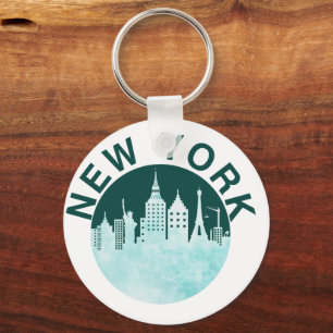 New York City Retro Skyline Graphic, Urban Street Key Ring