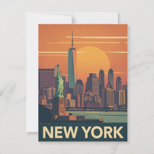 New York City Retro Sunset Postcard