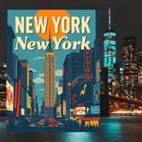 New York City Retro Vintage Travel Art
