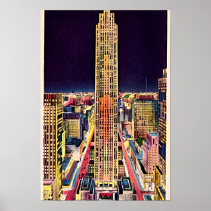 New York City Rockefeller Centre at Night 1940 Poster