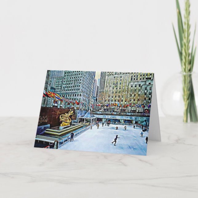 New York City Rockefeller Digital Art Christmas Holiday Card (Front)