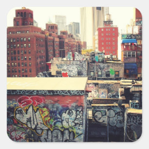 New York City Rooftops Covered in Graffiti Square Sticker