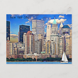 New York City Sailboat & Buildings Postcard