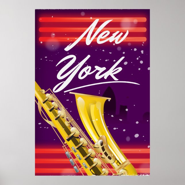 New York City saxophone travel poster (Front)