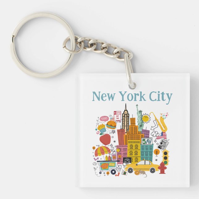 New York City Signs Colourful Style Keychain (Front)