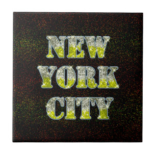 New York City Silver Gold Glitters Ceramic Tile