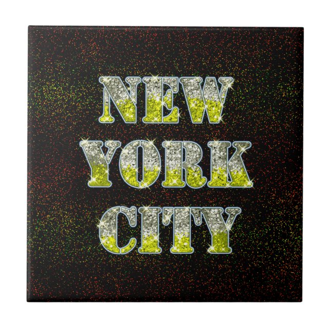 New York City Silver Gold Glitters Ceramic Tile (Front)