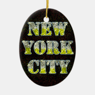 New York City Silver Gold Glitters Ceramic Tree Decoration