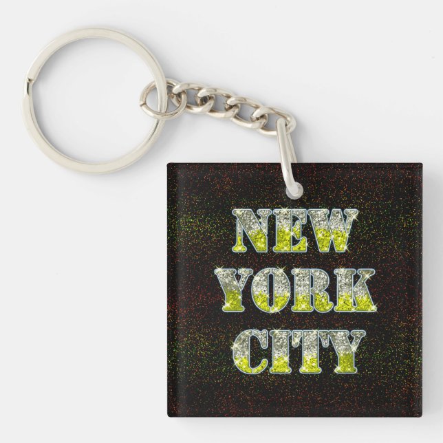 New York City Silver Gold Glitters Key Ring (Front)