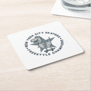 New York City Skaters Retro Vintage Graphic Tee Square Paper Coaster