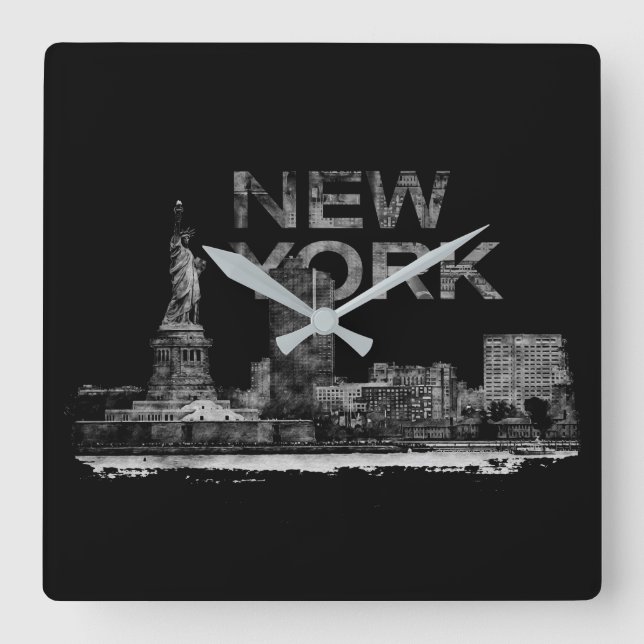 New York City Sketch  - mixed media Square Wall Clock (Front)