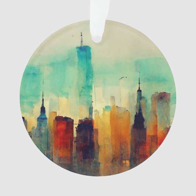 New York City Sky Line - Water Colour Ornament (Front)