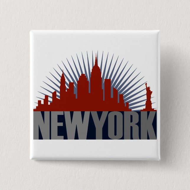 New York City Skyline 15 Cm Square Badge (Front)