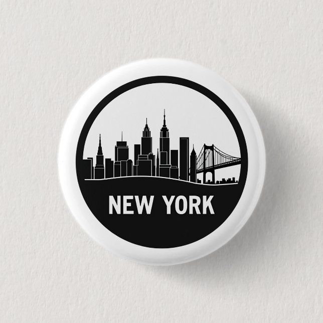 New York City Skyline 3 Cm Round Badge (Front)