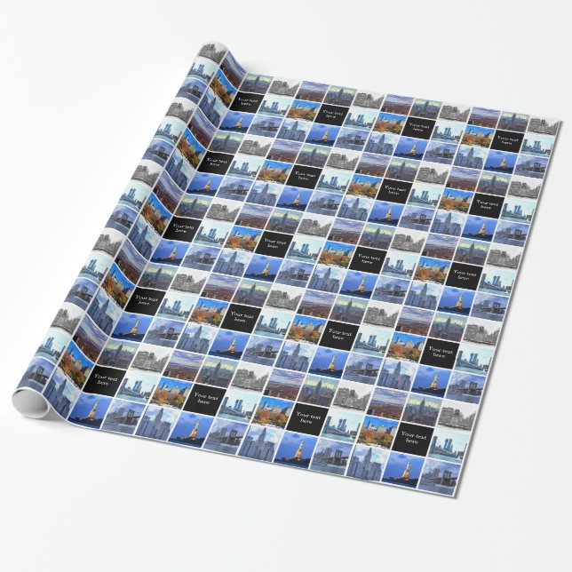 New York City Skyline 8 Image Photo Collage Wrapping Paper (Unrolled)