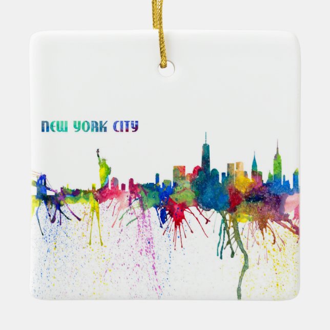 New York City Skyline an Impressionistic Blast Ceramic Ornament (Front)