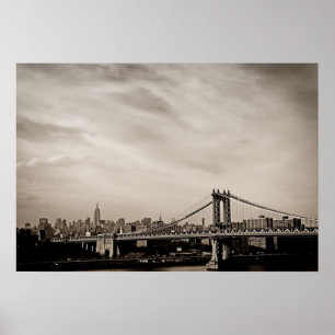New York City Skyline and Manhattan Bridge Poster