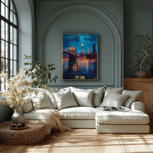 New York City Skyline at Dusk - Brooklyn Bridge Poster