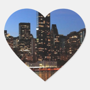 New York City Skyline at Night Heart Sticker