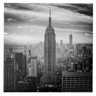 New York City skyline black and white Ceramic Tile