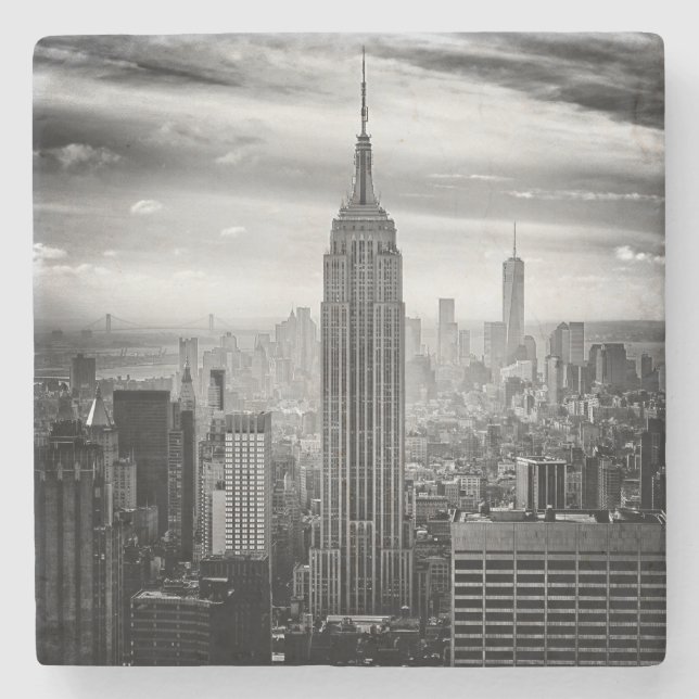 New York City skyline black and white Stone Coaster (Front)
