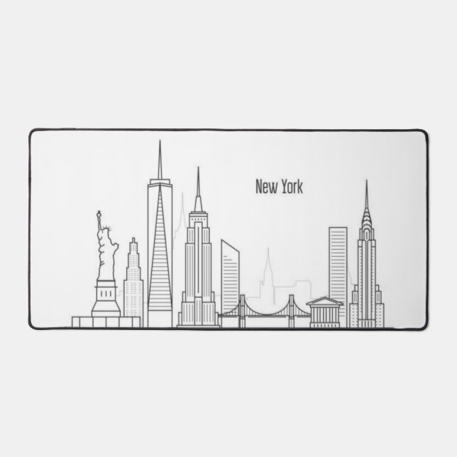 New York City Skyline Black Modern Manhattan NYC Desk Mat (Front)