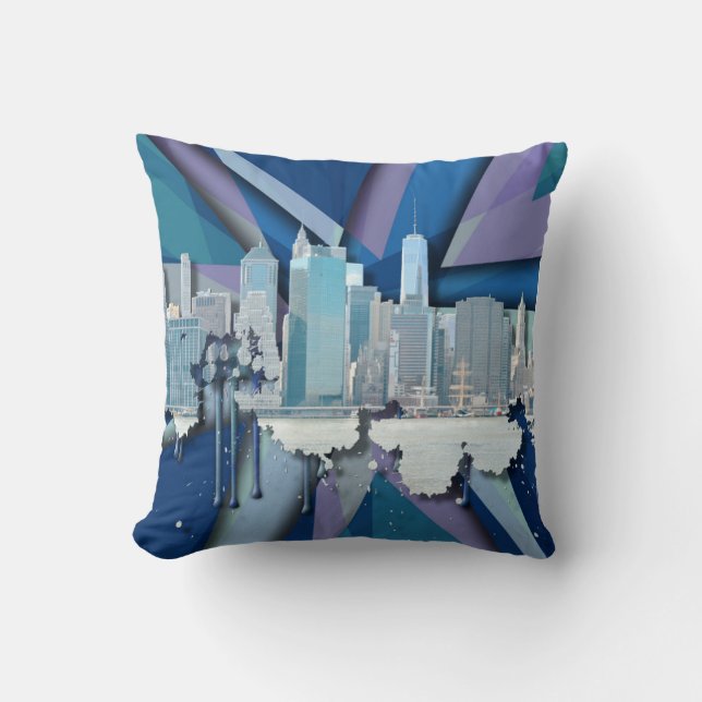 New York City Skyline | Blue 3D Cushion (Front)