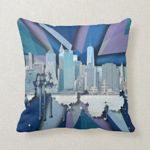 New York City Skyline Blue 3D Cushion
